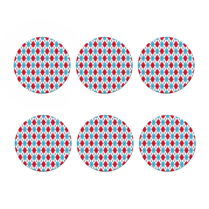 White Red And Blue Argyle Pattern Print Coaster Set