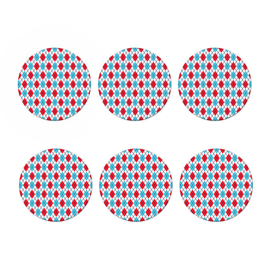 White Red And Blue Argyle Pattern Print Coaster Set