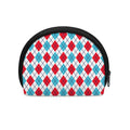 White Red And Blue Argyle Pattern Print Coin Purse