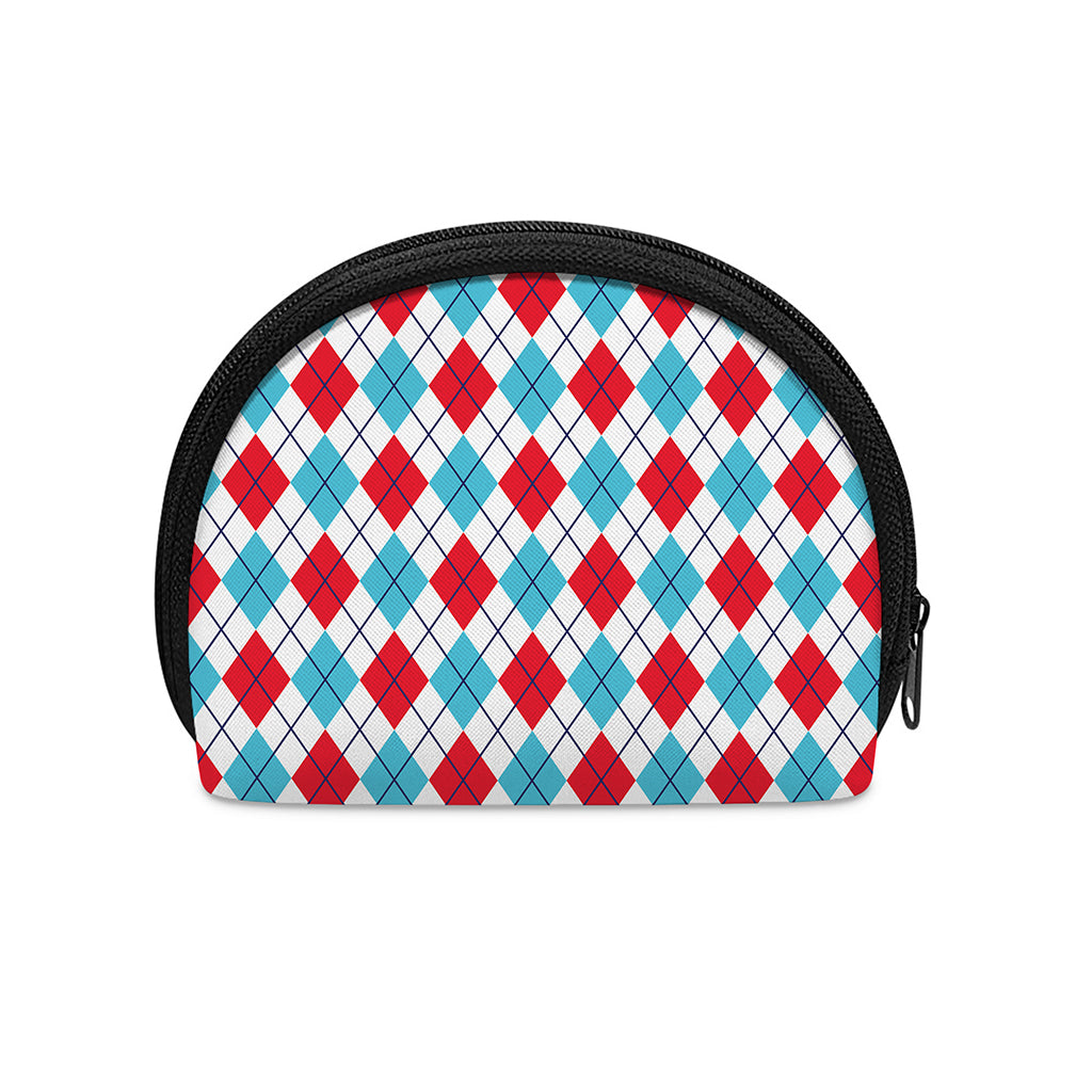 White Red And Blue Argyle Pattern Print Coin Purse