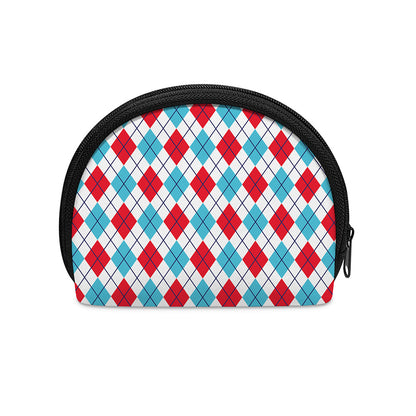 White Red And Blue Argyle Pattern Print Coin Purse