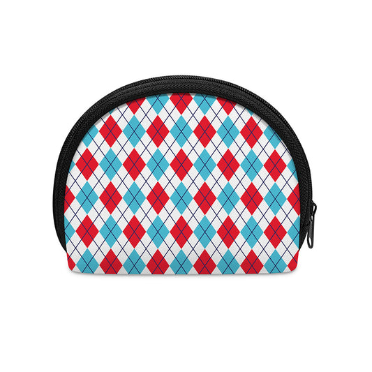 White Red And Blue Argyle Pattern Print Coin Purse