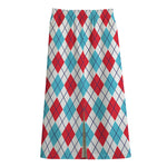 White Red And Blue Argyle Pattern Print Cotton Front Slit Maxi Skirt