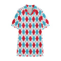 White Red And Blue Argyle Pattern Print Cotton Hawaiian Shirt