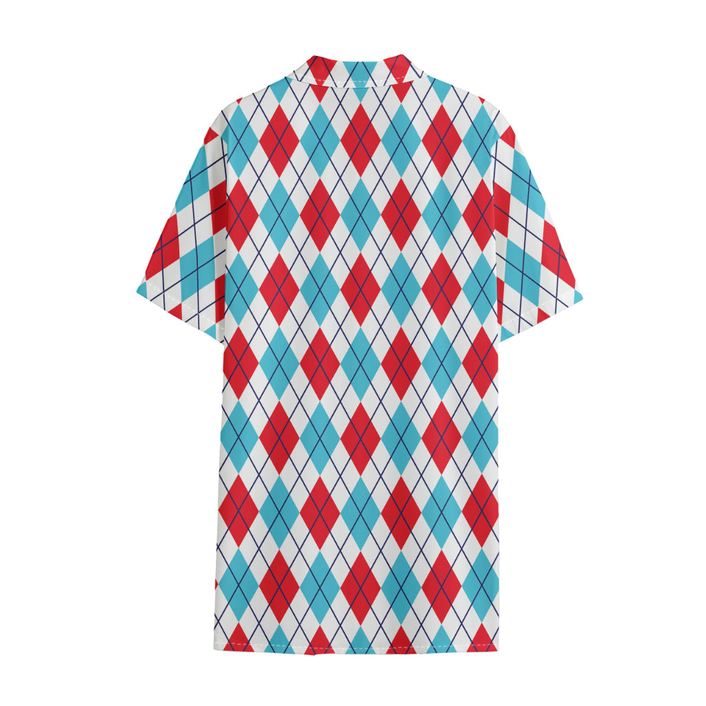 White Red And Blue Argyle Pattern Print Cotton Hawaiian Shirt