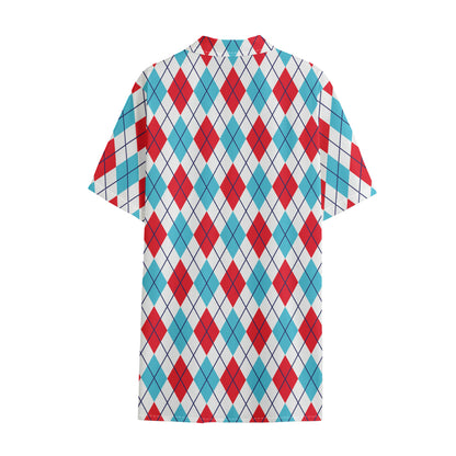 White Red And Blue Argyle Pattern Print Cotton Hawaiian Shirt