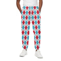 White Red And Blue Argyle Pattern Print Cotton Sweatpants