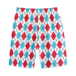 White Red And Blue Argyle Pattern Print Cotton Shorts