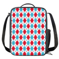 White Red And Blue Argyle Pattern Print Crossbody Lunch Bag