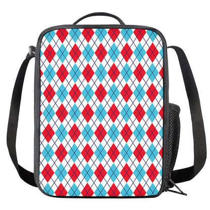 White Red And Blue Argyle Pattern Print Crossbody Lunch Bag