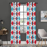 White Red And Blue Argyle Pattern Print Curtain