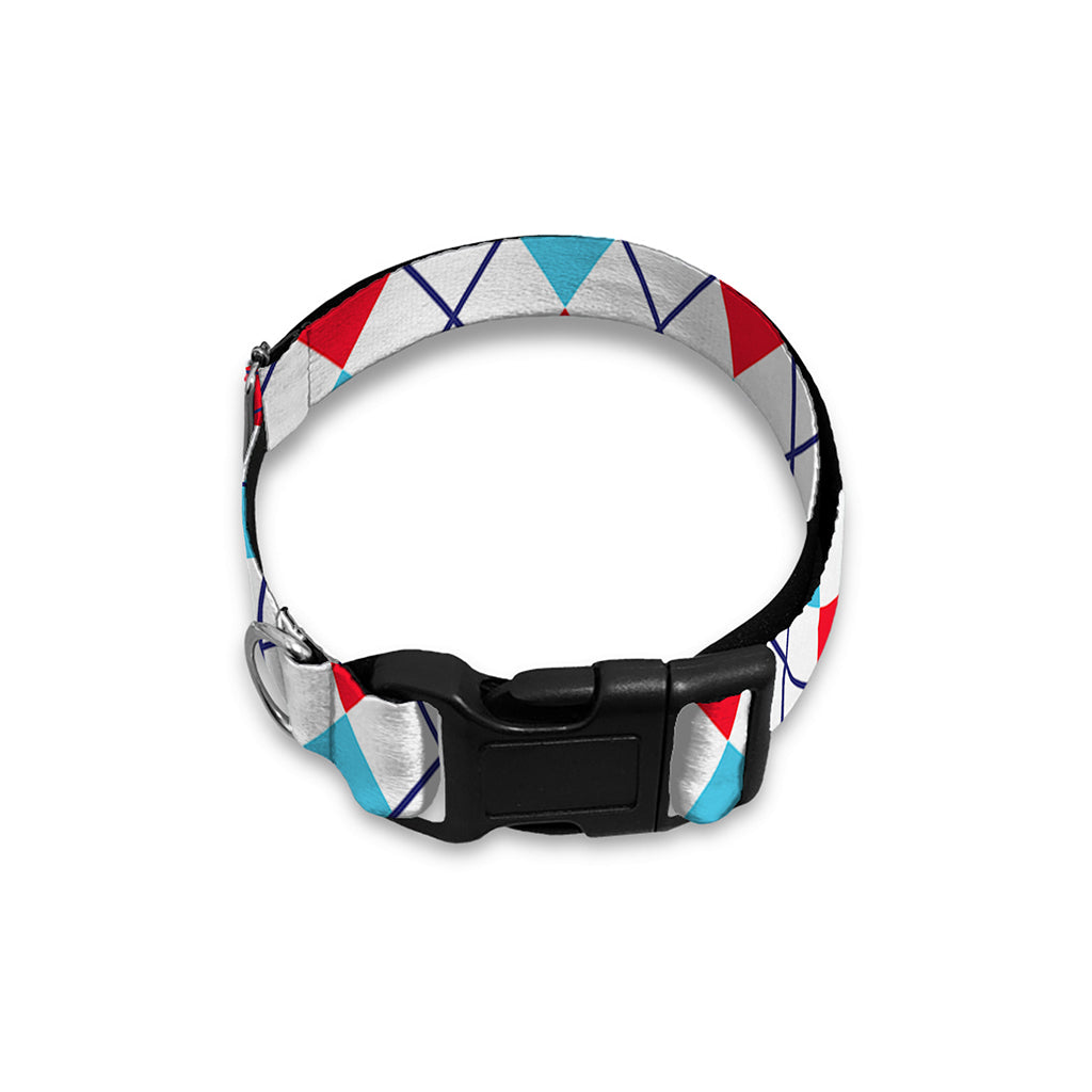 White Red And Blue Argyle Pattern Print Dog Collar