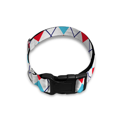 White Red And Blue Argyle Pattern Print Dog Collar