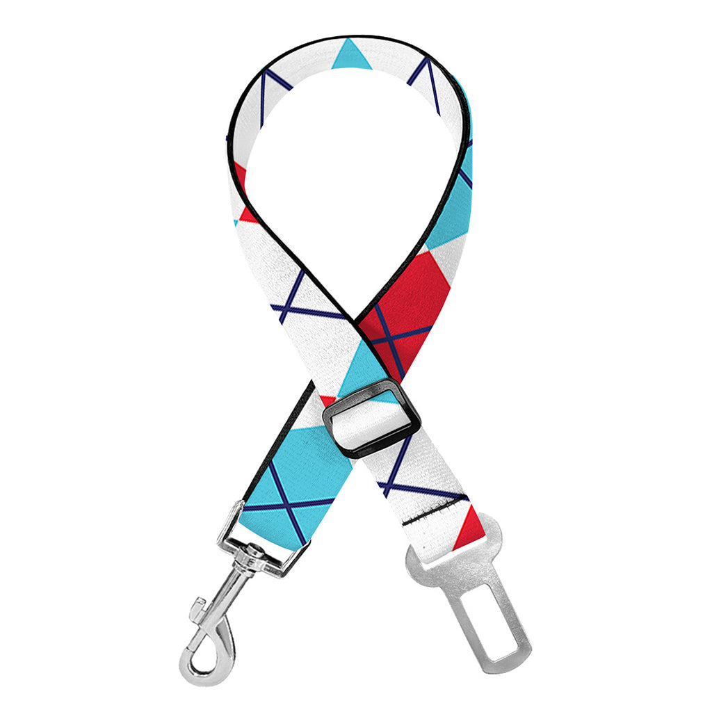 White Red And Blue Argyle Pattern Print Dog Seat Belt