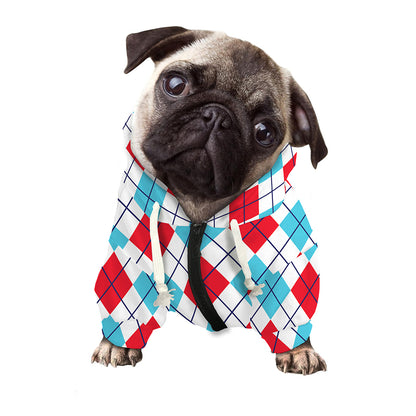 White Red And Blue Argyle Pattern Print Dog Zip Up Hoodie