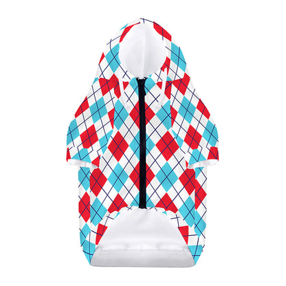 White Red And Blue Argyle Pattern Print Dog Zip Up Hoodie