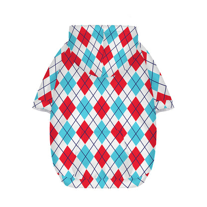 White Red And Blue Argyle Pattern Print Dog Zip Up Hoodie