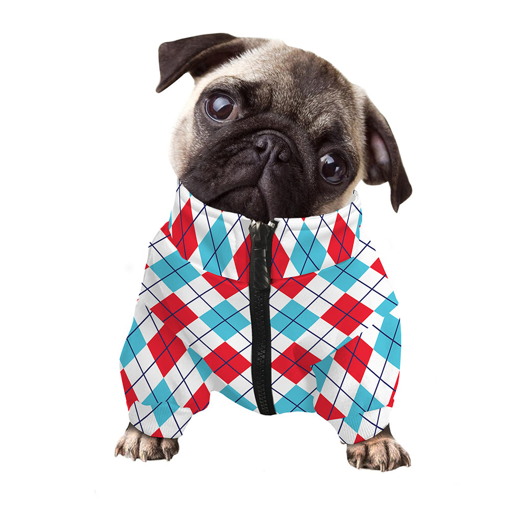 White Red And Blue Argyle Pattern Print Dog Zip Up Jacket