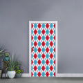 White Red And Blue Argyle Pattern Print Door Sticker