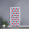 White Red And Blue Argyle Pattern Print Door Sticker