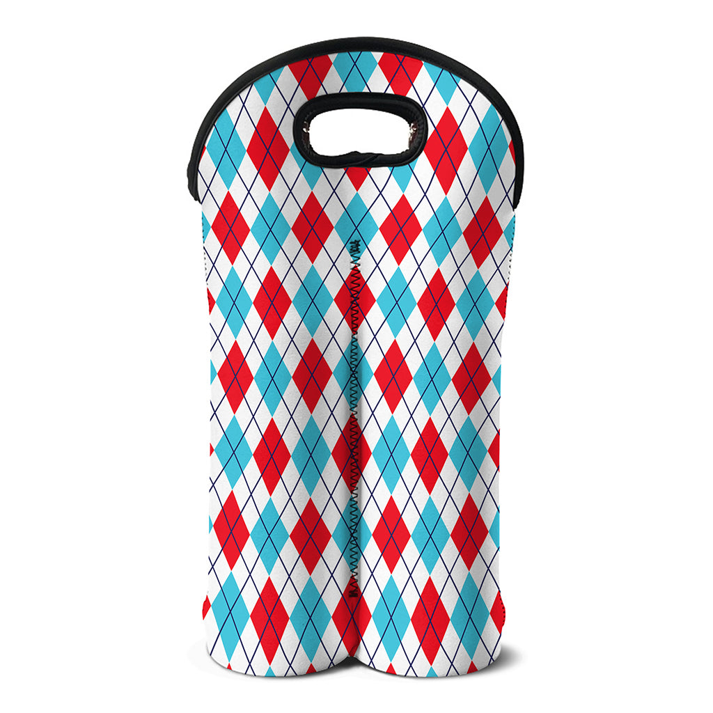 White Red And Blue Argyle Pattern Print Double Neoprene Wine Tote
