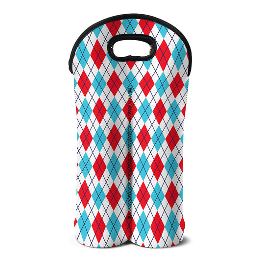 White Red And Blue Argyle Pattern Print Double Neoprene Wine Tote