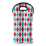 White Red And Blue Argyle Pattern Print Double Neoprene Wine Tote