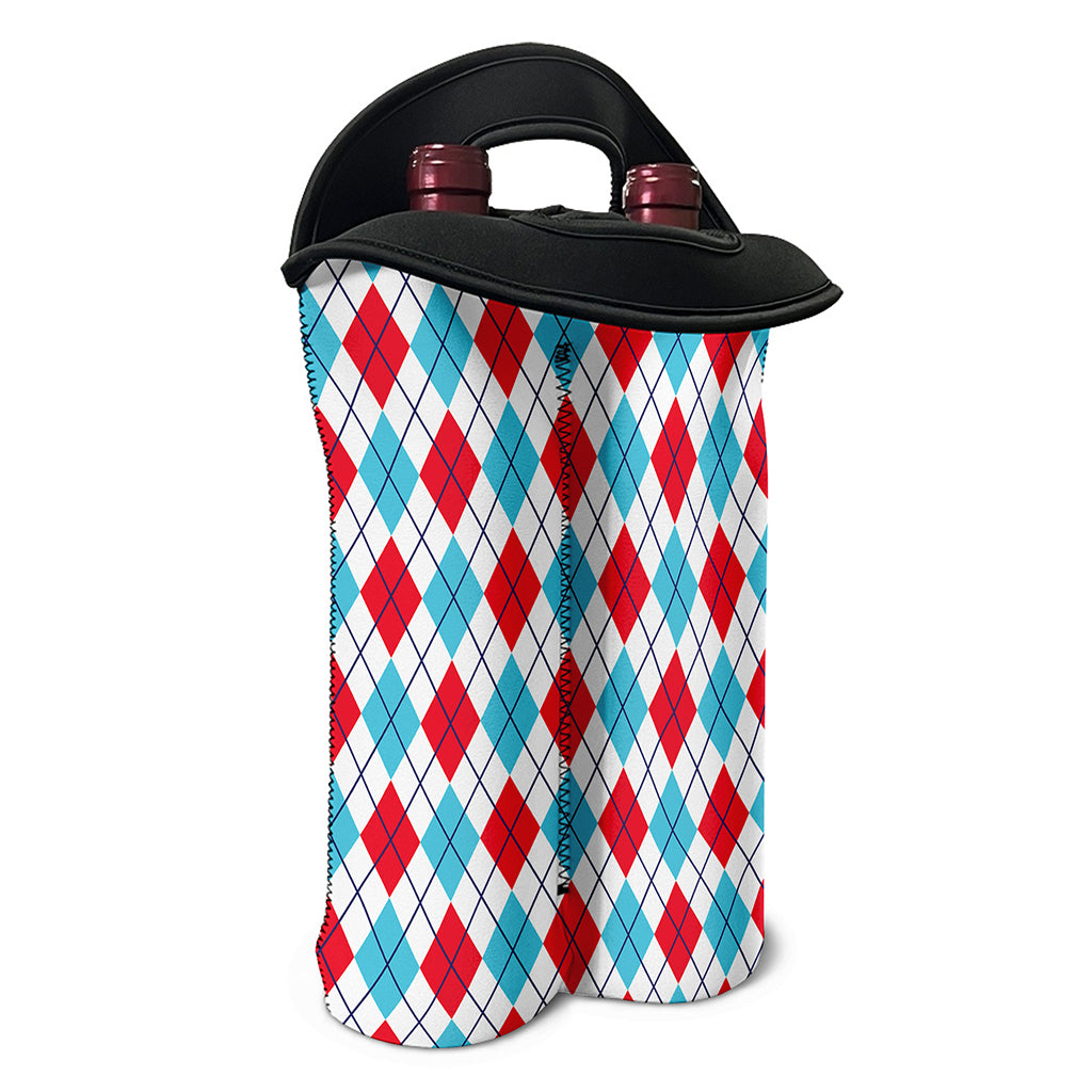 White Red And Blue Argyle Pattern Print Double Neoprene Wine Tote