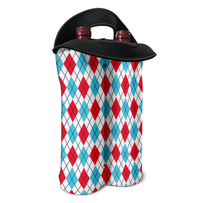 White Red And Blue Argyle Pattern Print Double Neoprene Wine Tote