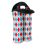 White Red And Blue Argyle Pattern Print Double Neoprene Wine Tote