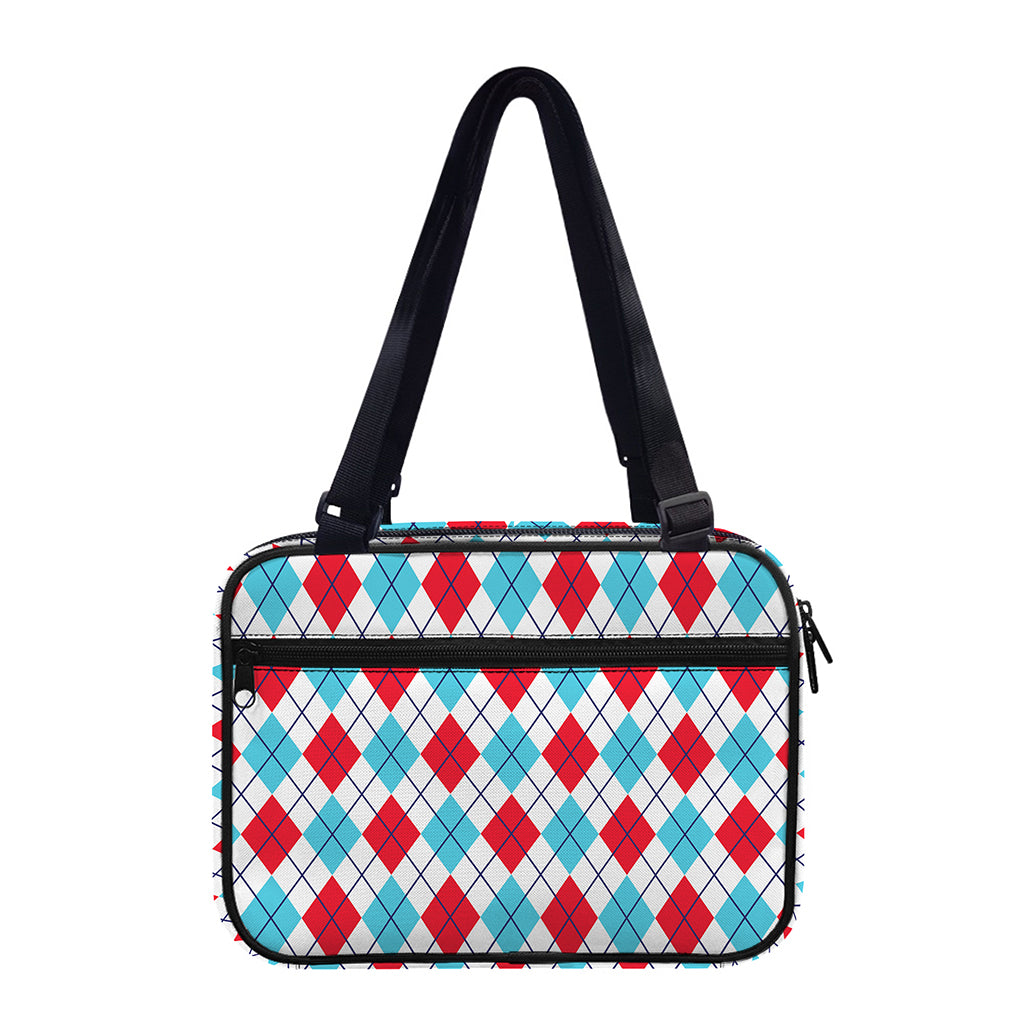 White Red And Blue Argyle Pattern Print Double Strap Bible Bag