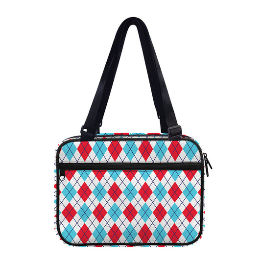 White Red And Blue Argyle Pattern Print Double Strap Bible Bag