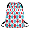 White Red And Blue Argyle Pattern Print Drawstring Backpack
