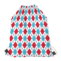 White Red And Blue Argyle Pattern Print Drawstring Bag