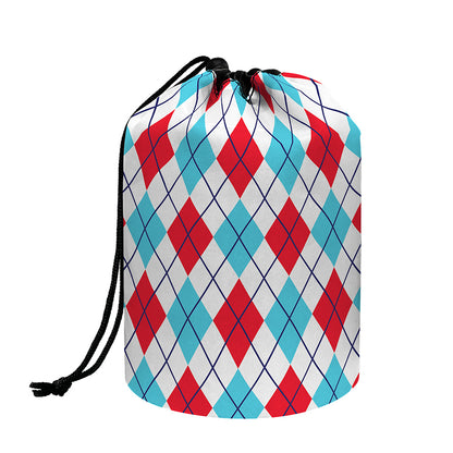 White Red And Blue Argyle Pattern Print Drawstring Makeup Bag