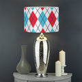 White Red And Blue Argyle Pattern Print Drum Lamp Shade