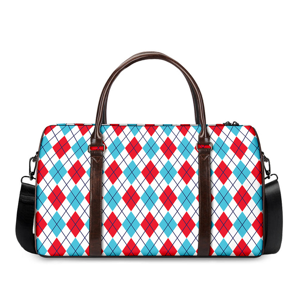 White Red And Blue Argyle Pattern Print Duffle Bag