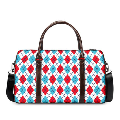 White Red And Blue Argyle Pattern Print Duffle Bag