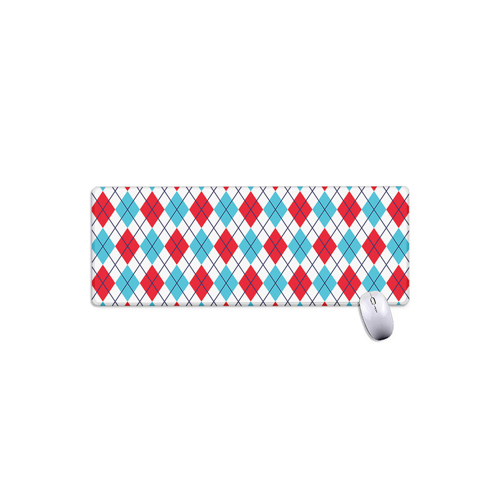 White Red And Blue Argyle Pattern Print Extended Mouse Pad