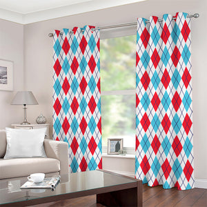 White Red And Blue Argyle Pattern Print Extra Wide Grommet Curtains