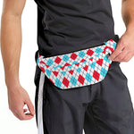 White Red And Blue Argyle Pattern Print Fanny Pack