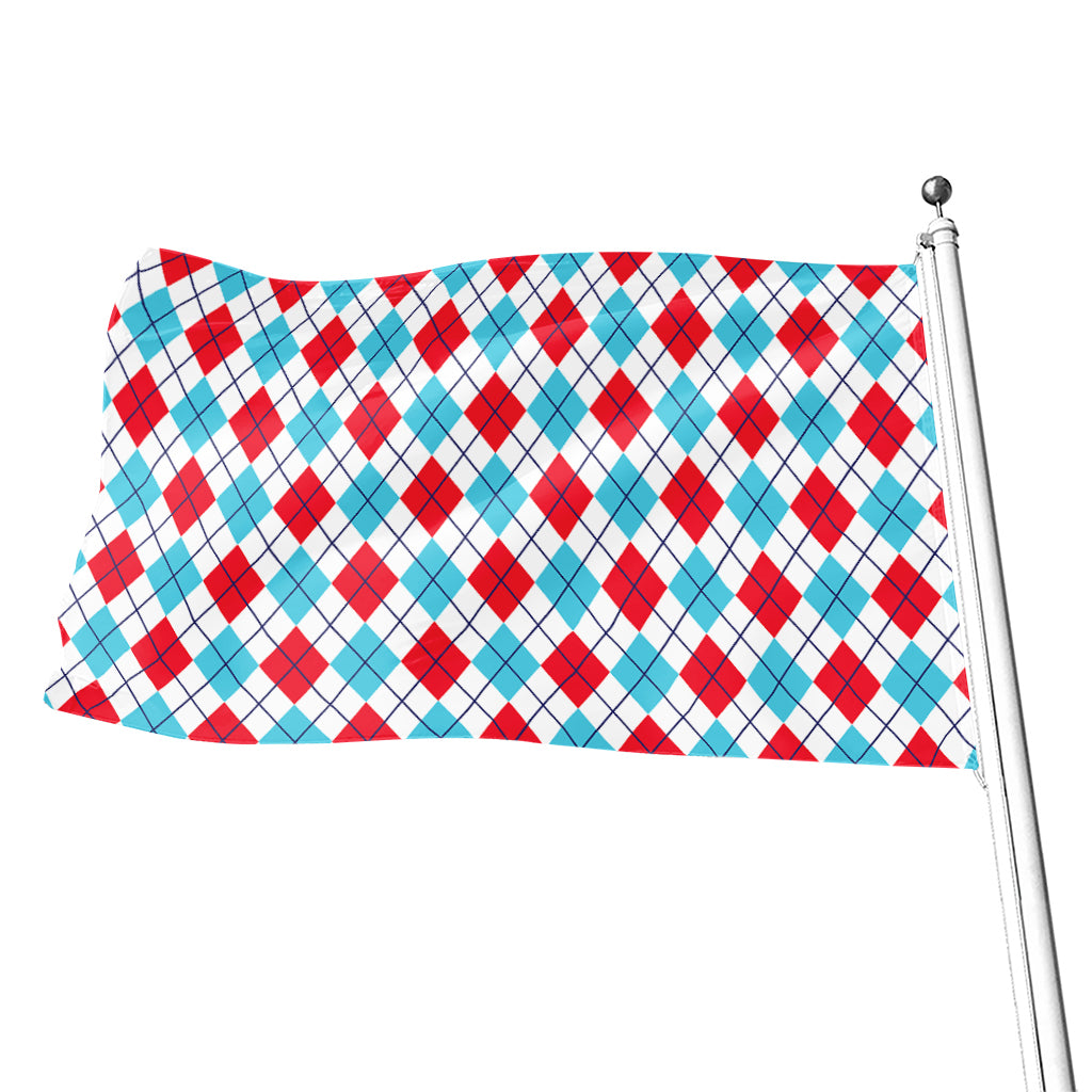 White Red And Blue Argyle Pattern Print Flag