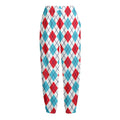 White Red And Blue Argyle Pattern Print Fleece Lined Knit Pants