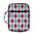 White Red And Blue Argyle Pattern Print Front Pocket Bible Bag