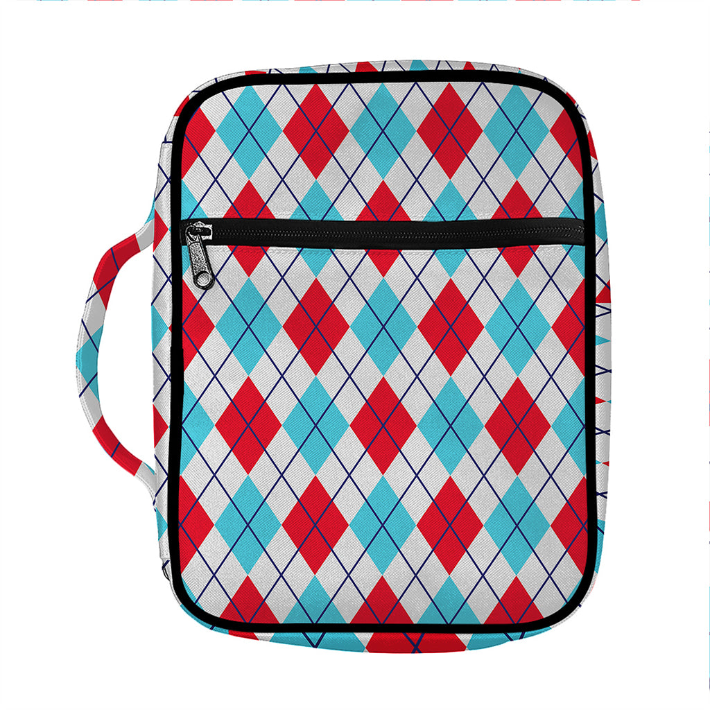 White Red And Blue Argyle Pattern Print Front Pocket Bible Bag