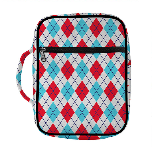White Red And Blue Argyle Pattern Print Front Pocket Bible Bag