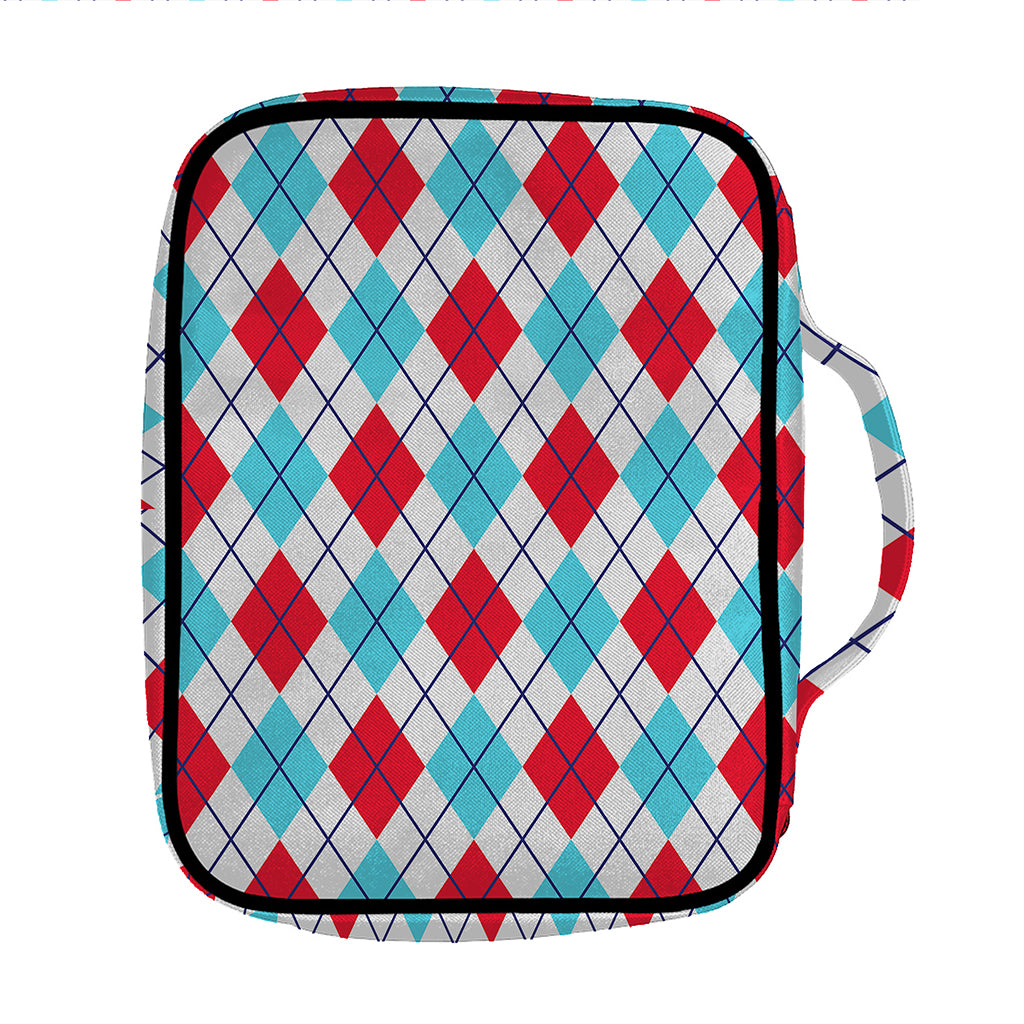 White Red And Blue Argyle Pattern Print Front Pocket Bible Bag