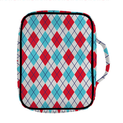 White Red And Blue Argyle Pattern Print Front Pocket Bible Bag