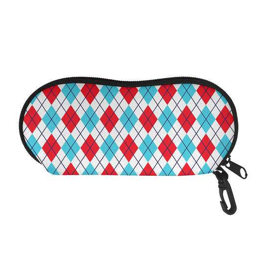 White Red And Blue Argyle Pattern Print Glasses Case
