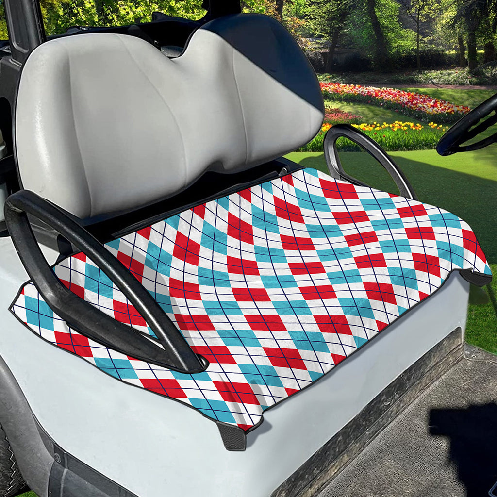White Red And Blue Argyle Pattern Print Golf Cart Seat Cover